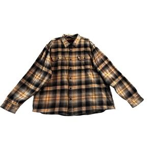 Orvis Men's Long Sleeve Heavy Flannel Shirt Cotton Black/Grey/Tan Pockets 3XL